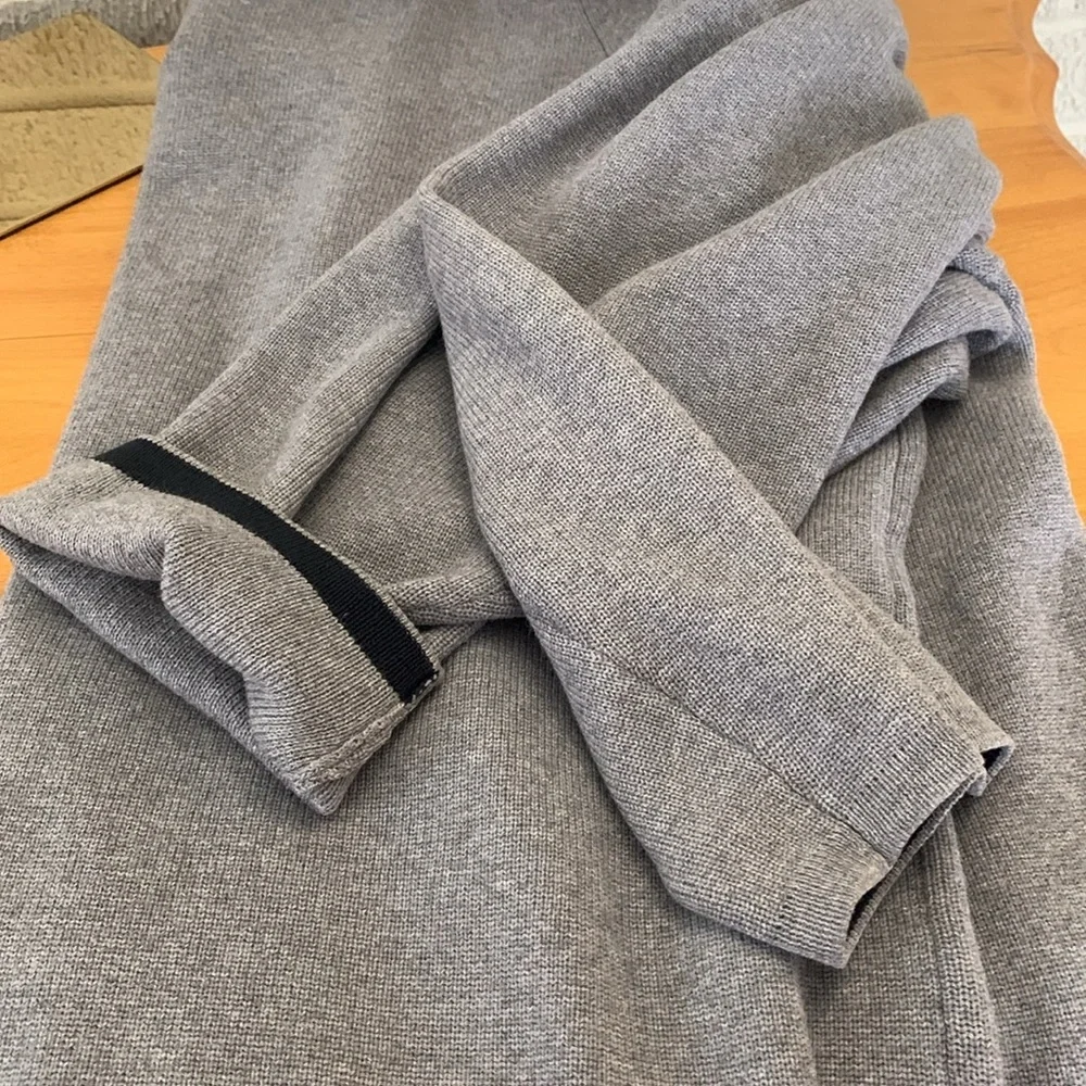 Brandini Men's 100% Cotton XL Gray Knit Sweater 1/4 Zip Pullover Navy Trim EUC